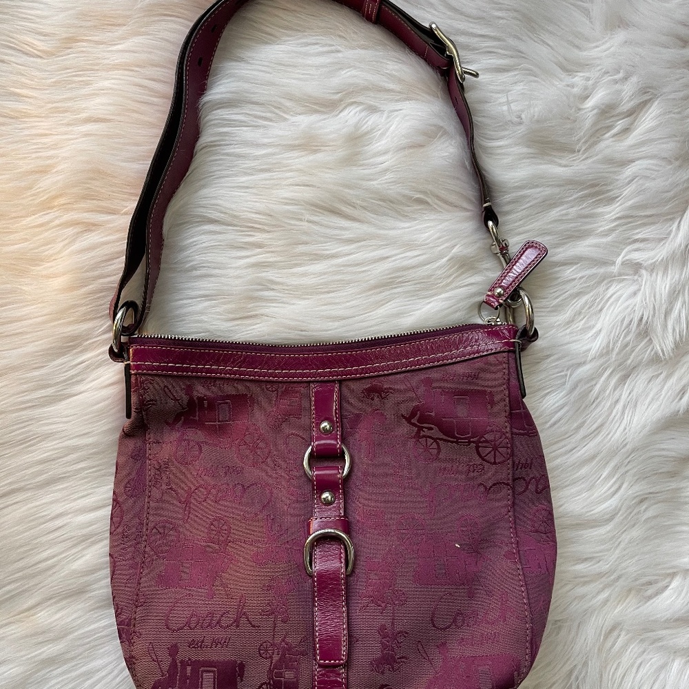 Coach Chelsea Purple Canvas and Leather Trim Vintage Luxury Purse